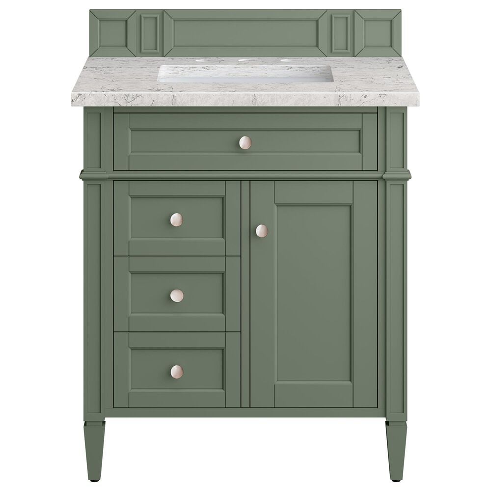 James Martin Vanities Brittany 30" Single Bathroom Vanity in Smokey Celadon with 3 cm Eternal Jasmine Pearl Quartz Top and Rectangular Sink, , large
