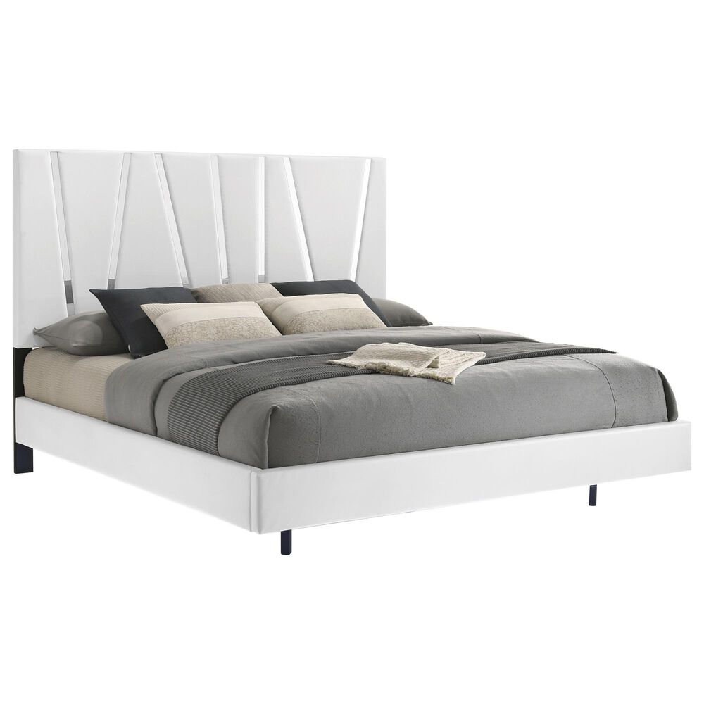 New Heritage Europa Queen Upholstered Panel Bed with Lighting in White, , large