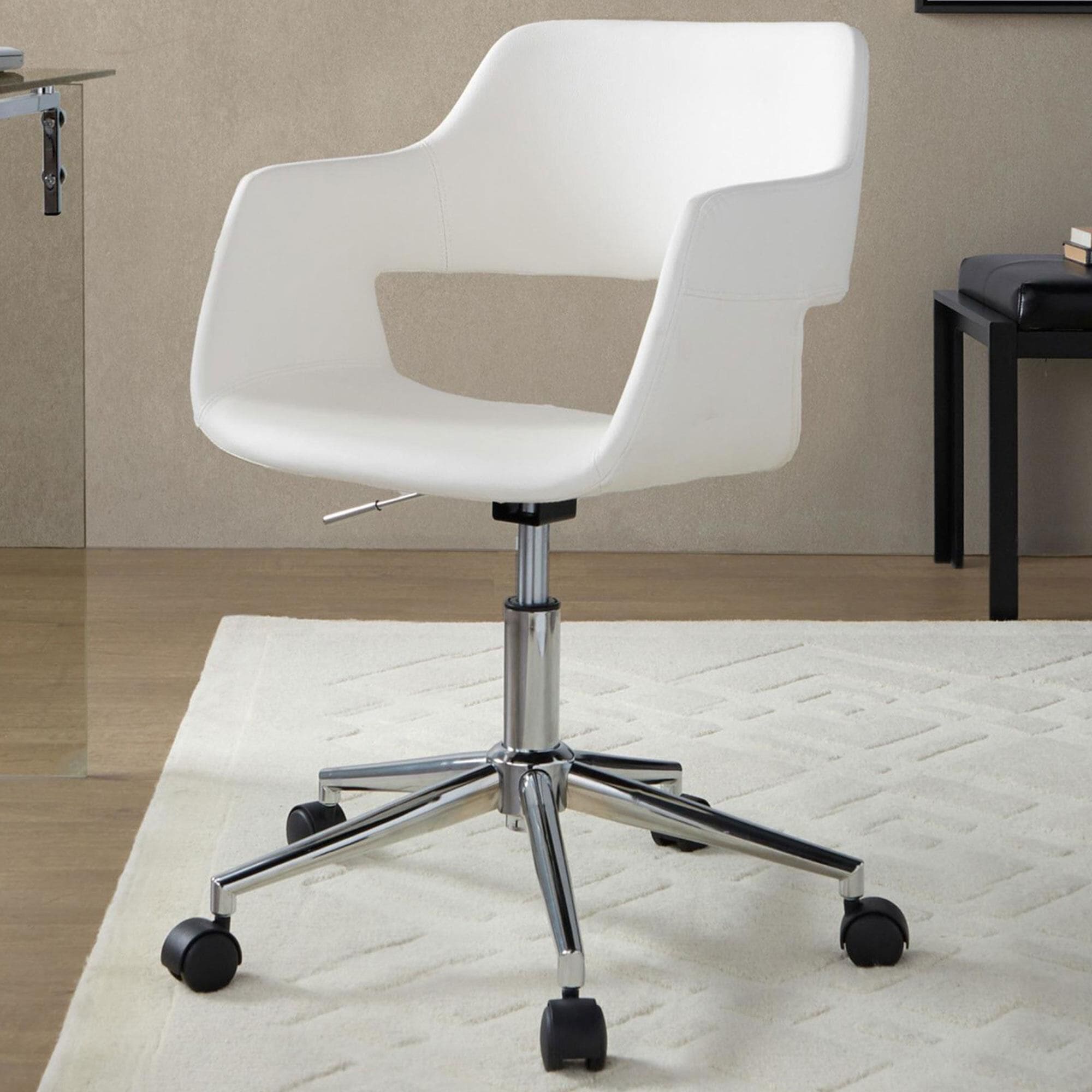 LumiSource Margarite Swivel Task Chair with White Faux Leather