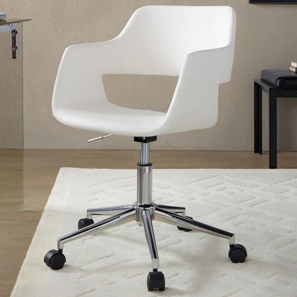 LumiSource Margarite Swivel Task Chair with White Faux Leather Cushion in Chrome, , large