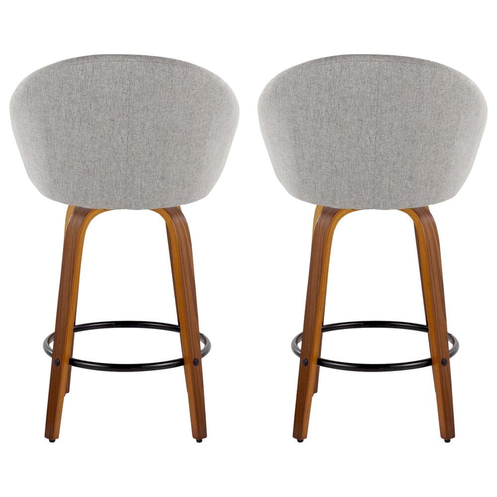 LumiSource Matisse 26" Swivel Counter Stool with Grey Fabric Upholstery in Walnut and Black (Set of 2), , large