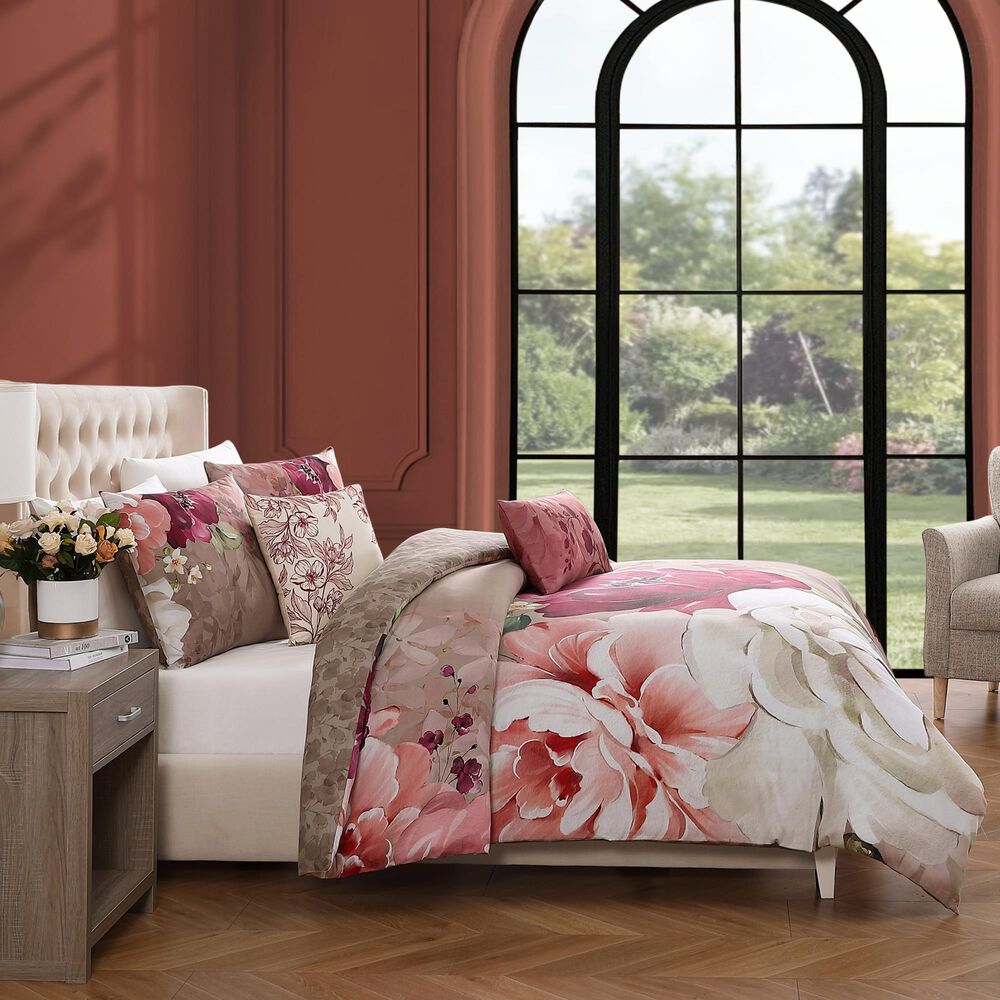 Bebejan Florence 5-Piece Queen Comforter Set in Wine, Blush, Ivory and Sand Dune, , large