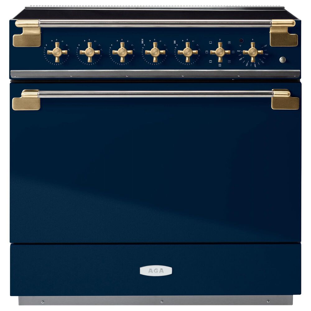 AGA Elise 36" Induction Range with Antique Brass Knobs in Indigo, , large