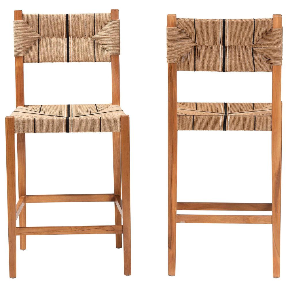 Baxton Studio Prita Bar Stool in Brown and Natural (Set of 2), , large