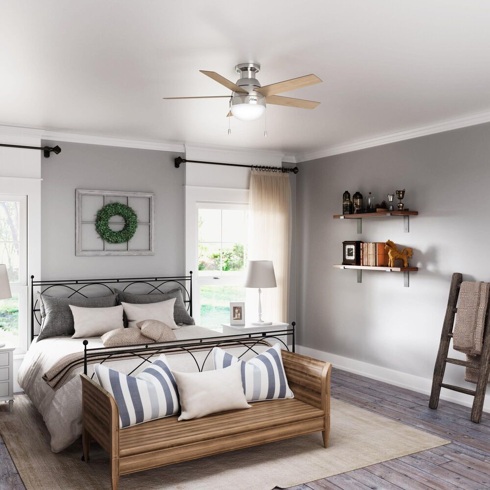 Hunter Anslee Low Profile 46&quot; Ceiling Fan with LED Lights in Brushed Nickel, , large