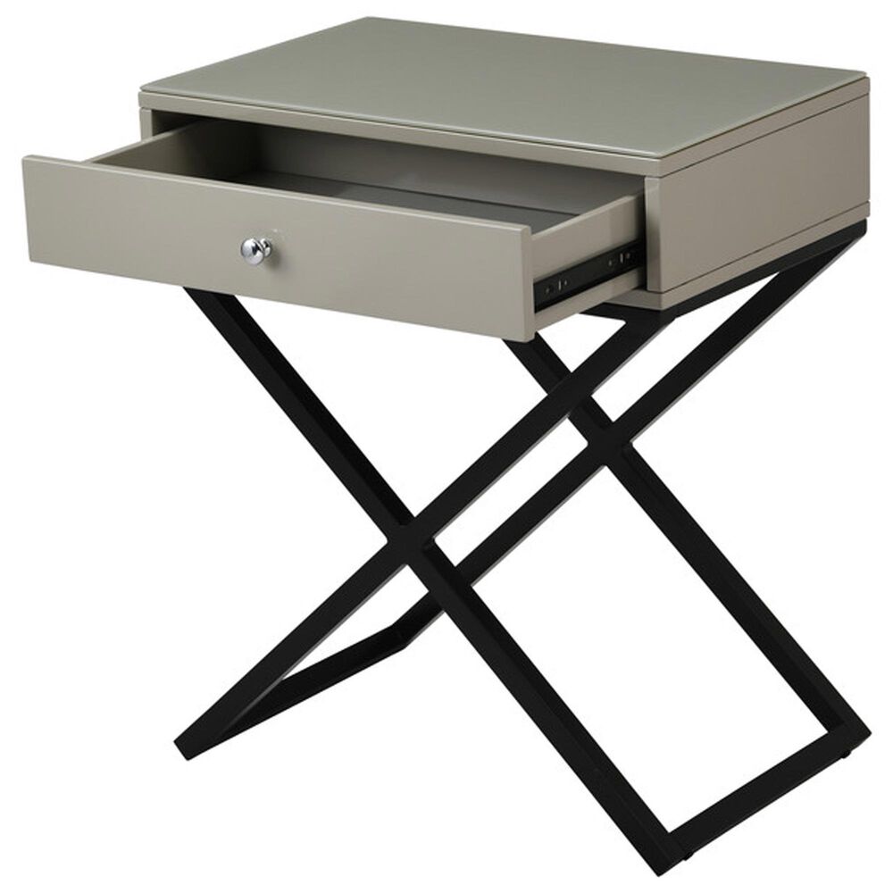 HOMLUX 1-Drawer Nightstand with Cross Base in Gray and Black, , large