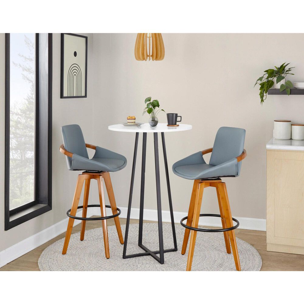 Lumisource Cosmo Swivel Barstool with Grey Cushion in Walnut and Black, , large