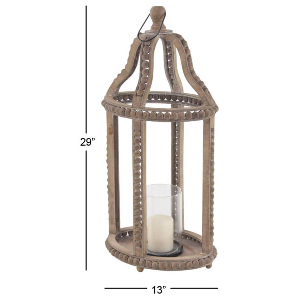 Maple and Jade Beaded Decorative Indoor/Outdoor Candle Lantern in Washed Brown and Clear, , large