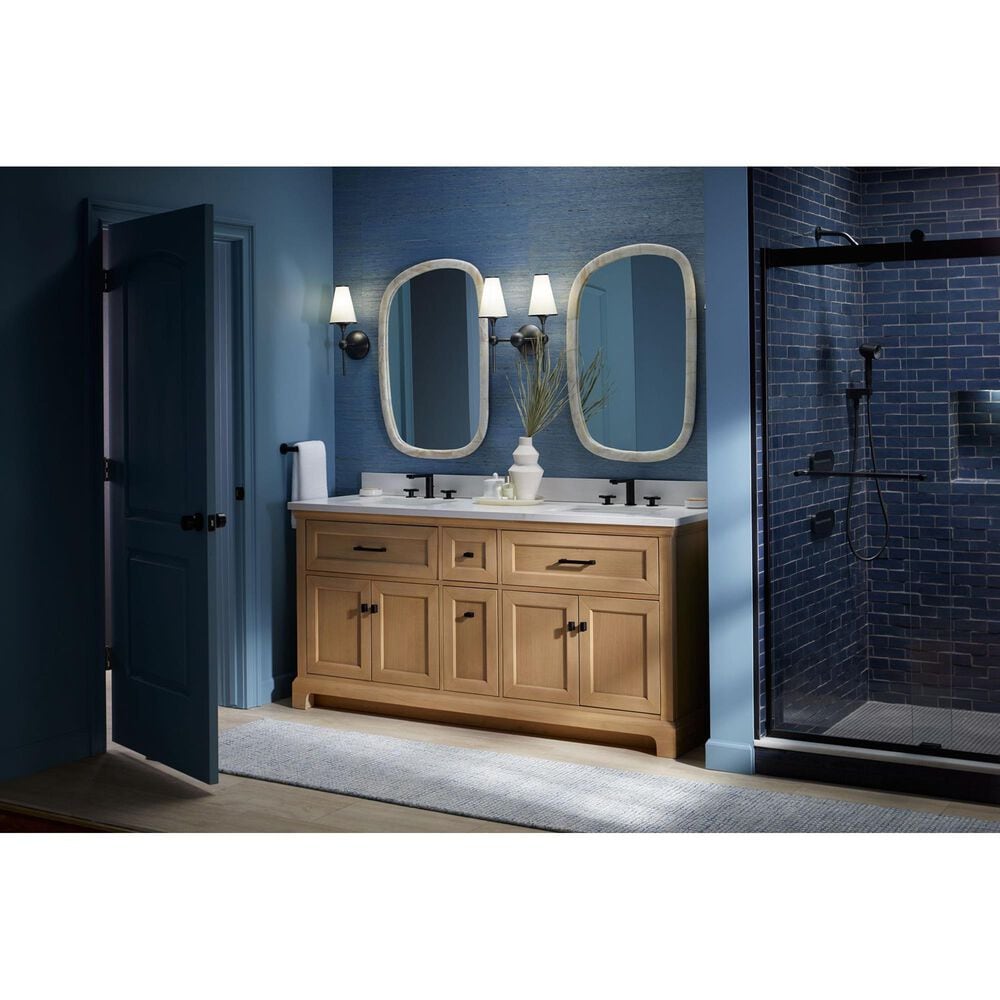 Kohler Charlemont 72&quot; Double Bathroom Vanity in Light Oak with 3 cm White Quartz Top and Rectangular Sinks, , large
