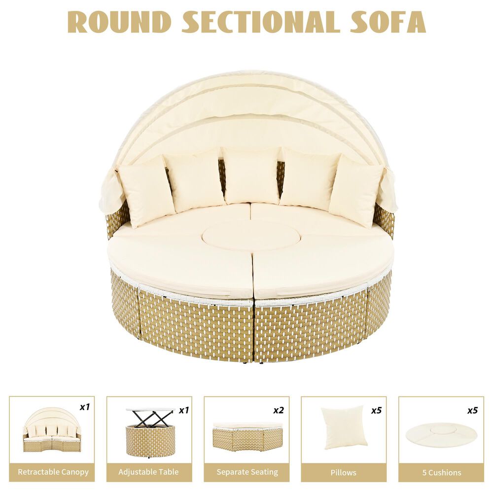 HOMLUX Patio Furniture Round Outdoor Sectional Sofa Set in Beige, , large