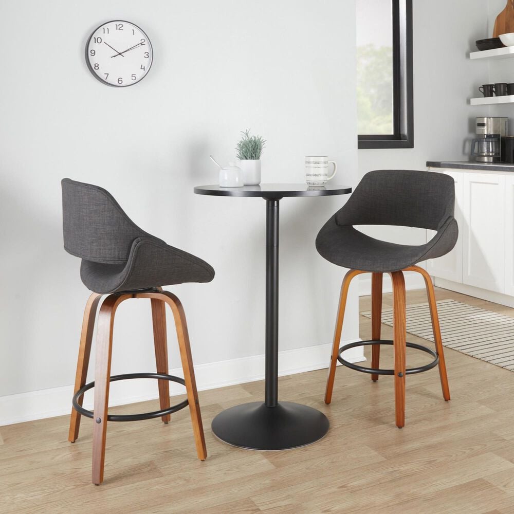 LumiSource Cosmo 30" Swivel Barstool with Grey Upholstery in Black (Set of 2), , large