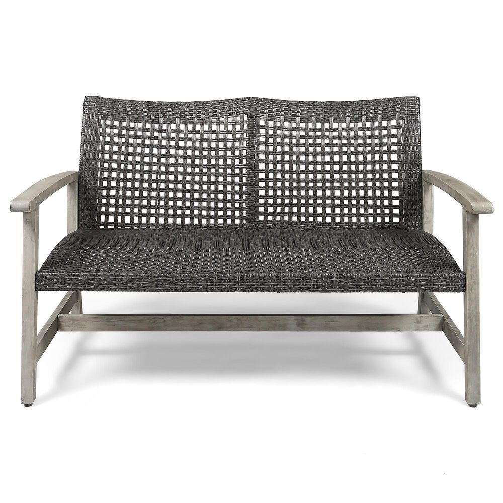 Hearth and Haven Hampton Outdoor Wicker Loveseat with Wooden Frame in Grey, , large