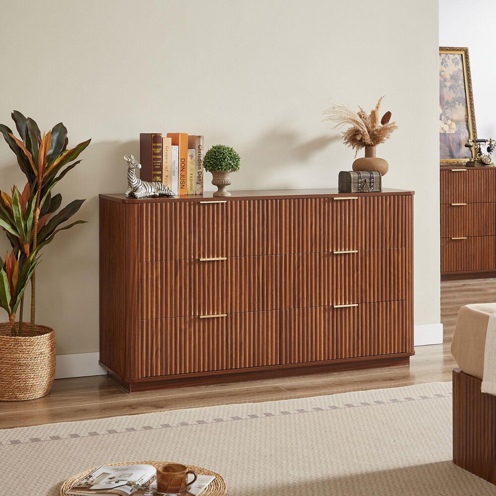 Hearth and Haven 6-Drawer Dresser in Walnut, , large