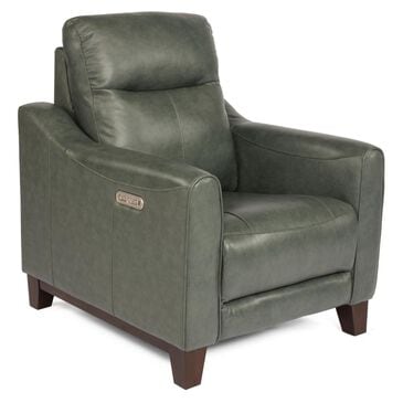 Flexsteel Forte Leather Power Recliner with Power Headrest in Teal Green, , large