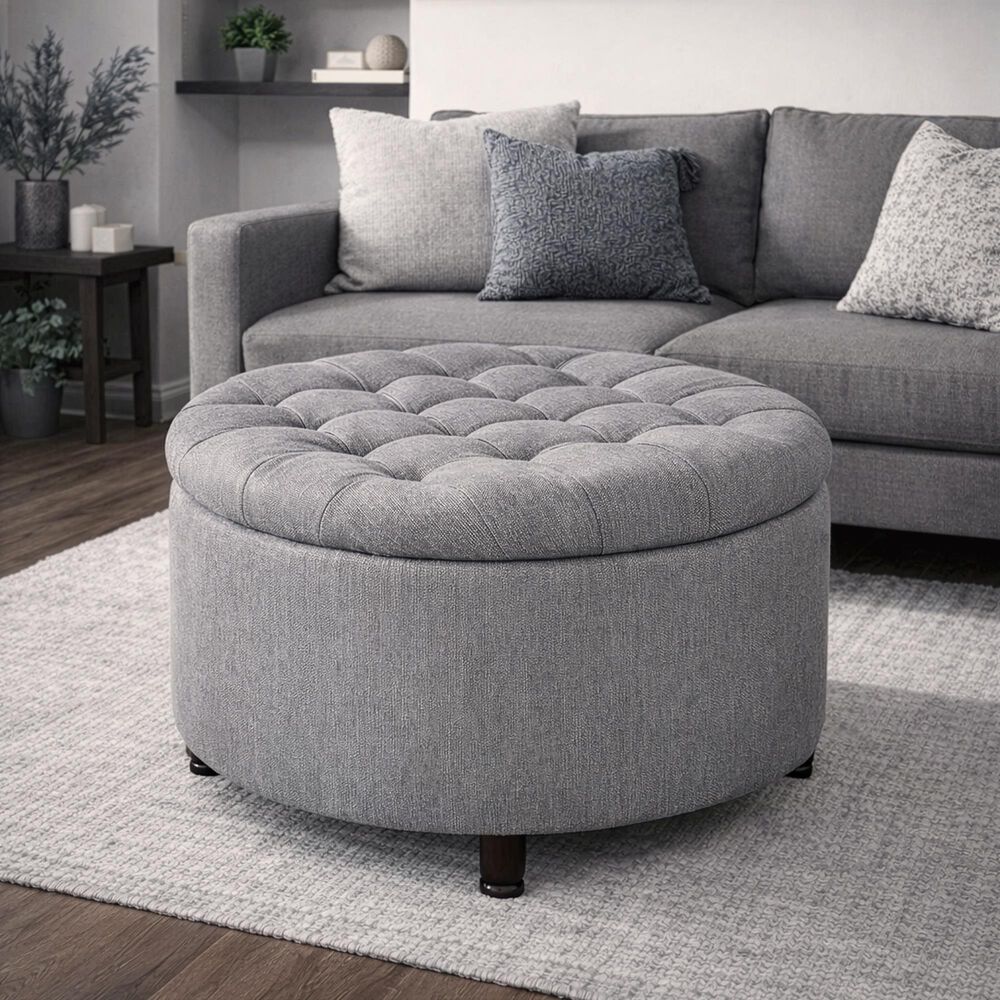 Regency Global Sourcing Knight 28" Round Storage Ottoman in Gray, , large