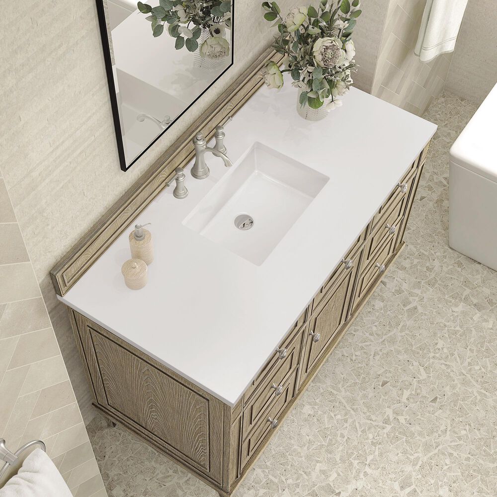 James Martin Vanities Lorelai 48&quot; Single Vanity in Whitewashed Oak with 3 cm White Zeus Quartz Top, , large
