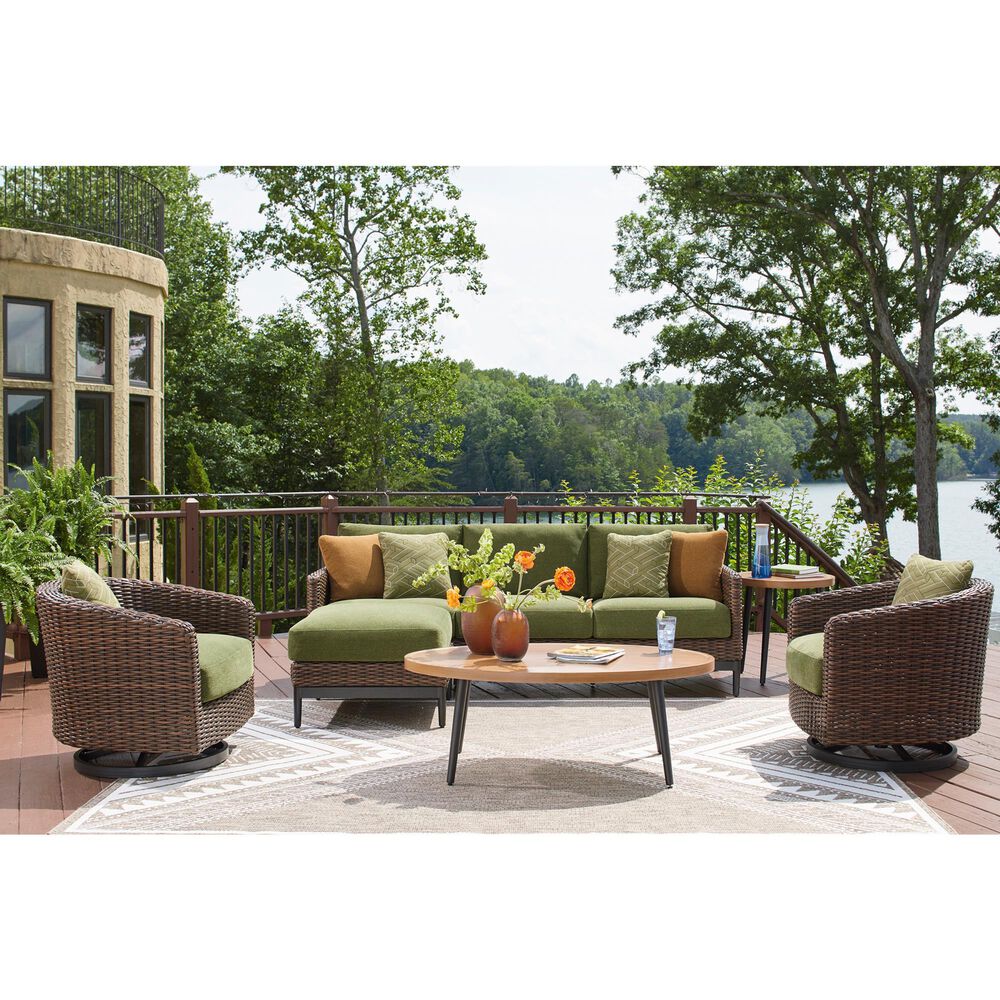 Ashley Horizon Hall Outdoor Ottoman with Cushion in Green, , large