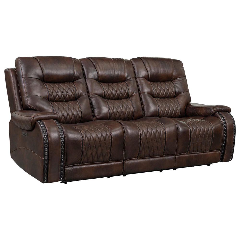 Prime Resources International Rhyme Motion Leather Power Recliner Sofa with Headrest in Bronze Walnut, , large