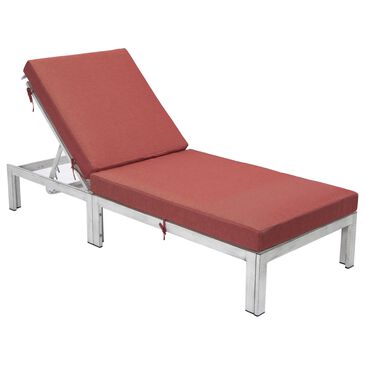 Leisuremod Chelsea Patio Lounge Chair with Red Cushion in Weathered Grey, , large