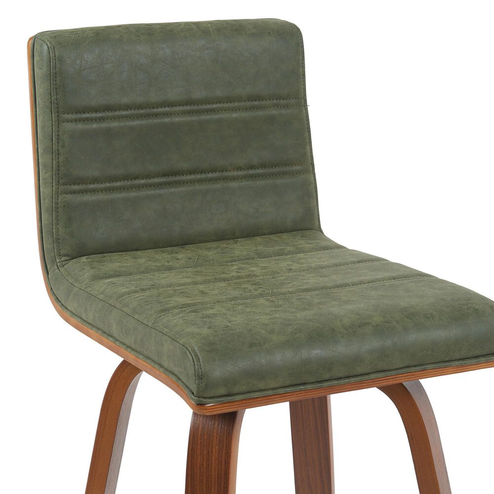 Armen Living Vienna Swivel Bar Height Stool with Vintage Green Upholstery in Walnut, , large