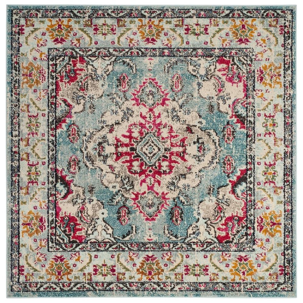 Safavieh Monaco MNC243J-5SQ 5" x 5" Light Blue/Fuchsia Square Rug, , large