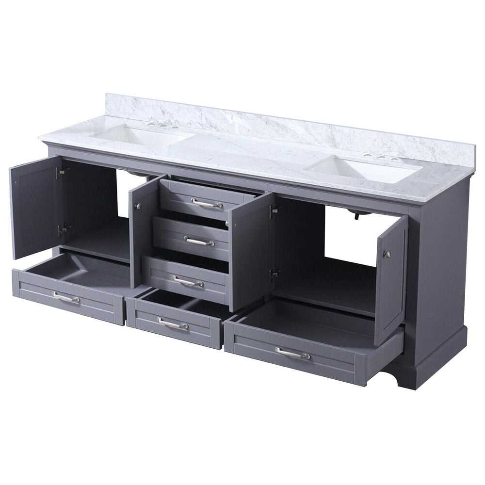 Lexora Home Dukes 80&quot; Double Bathroom Vanity in Dark grey with 2 cm White Carrara Marble Top and Rectangular Sinks, , large
