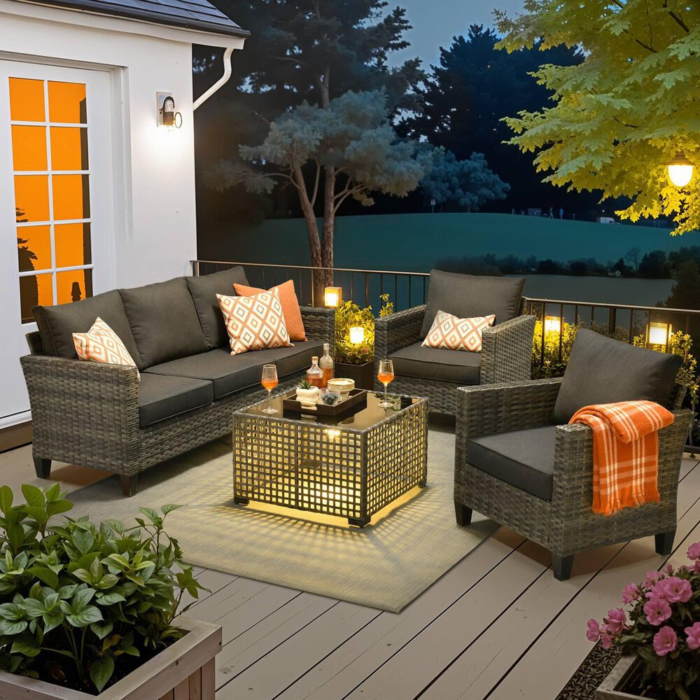 HOMLUX 4-Piece Outdoor Sofa Set in Black, , large