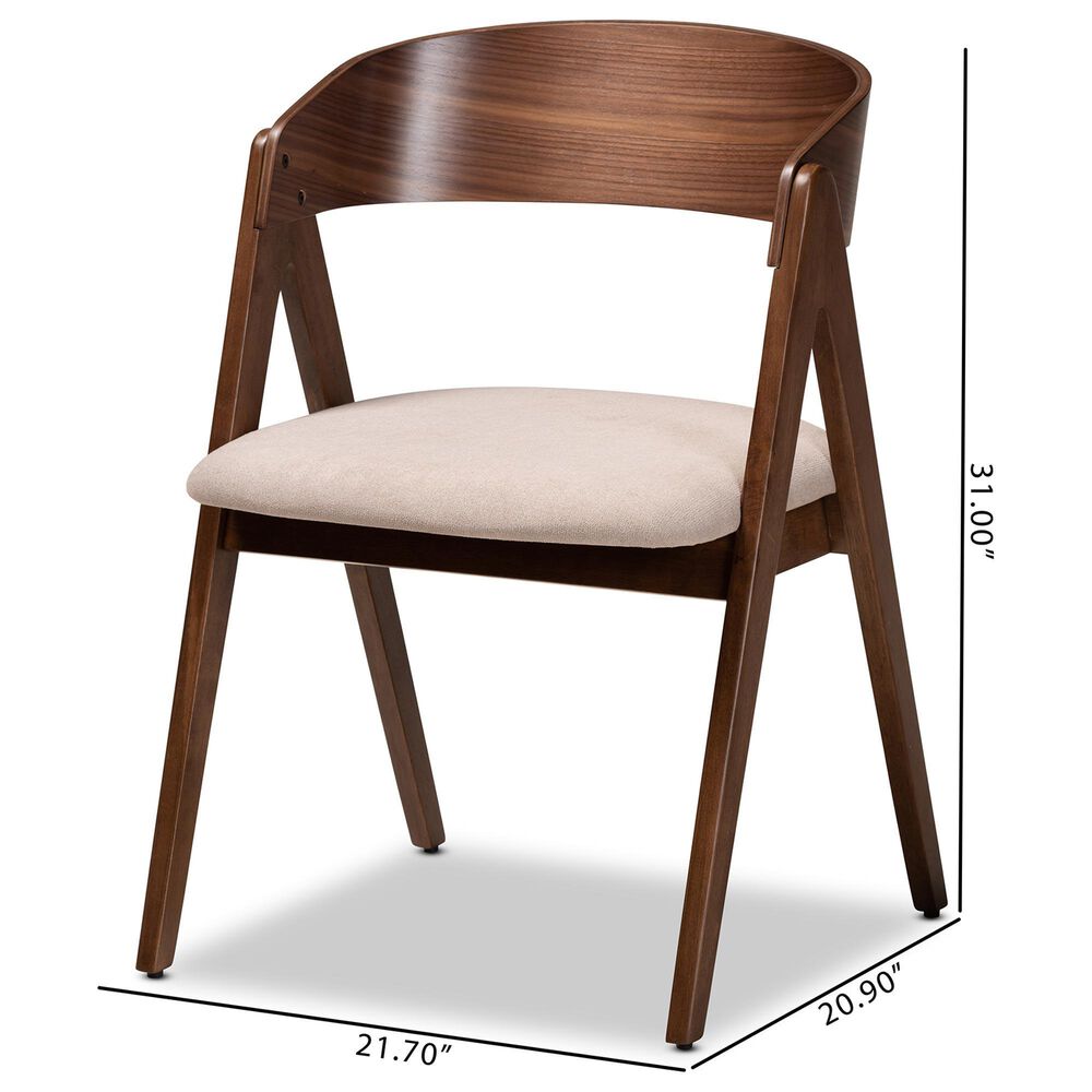 Baxton Studio Danton Arm Chair with Beige Cushion in Walnut Brown (Set of 2), , large