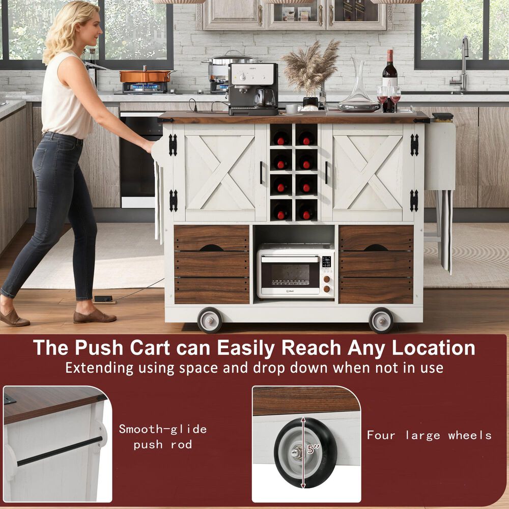HOMLUX 54" Kitchen Island with Drop Leaf in White, , large