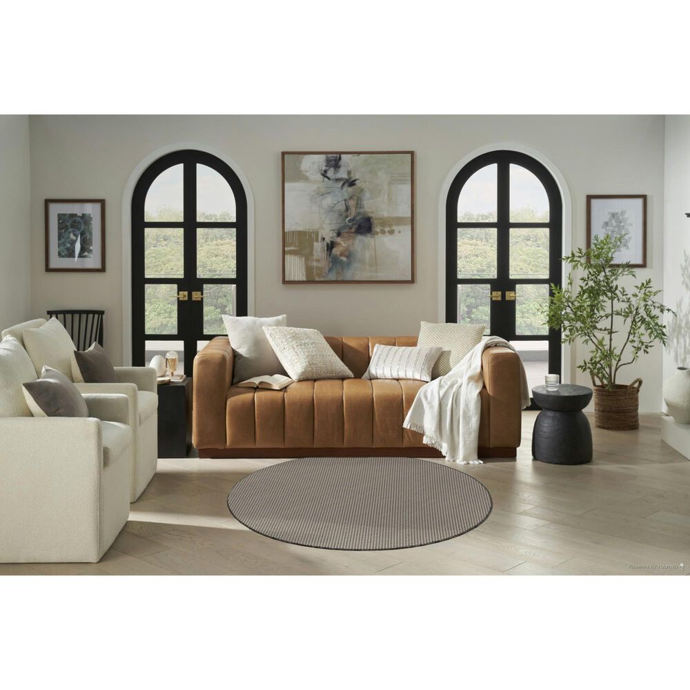 Nourison Courtyard Ivory and Charcoal 5&#39; Round Indoor/Outdoor Area Rug, , large