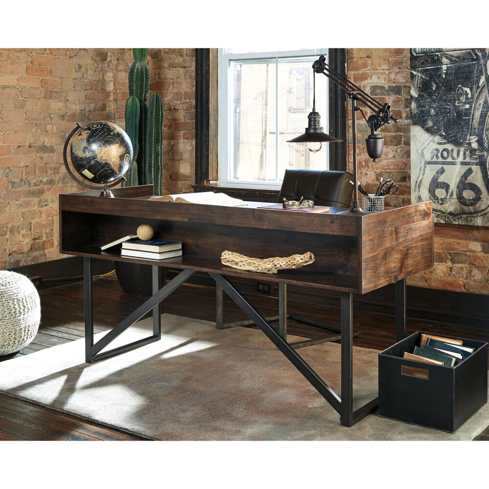 Ashley Starmore 3-Drawer Home Office Desk in Walnut and Dark Bronze, , large