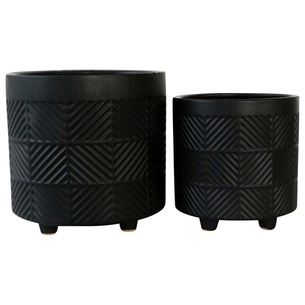 Sagebrook Home Textured Planter in Matte Black (Set of 2), , large