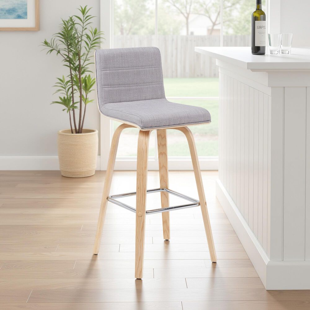 Armen Living Vienna Swivel Bar Height Stool with Gray Upholstery in Patterned Oak, , large