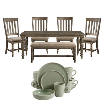 Intercon Balboa Park 6-Piece Dining Set in Roasted Oak and Gibson Elite Serenade 16-Piece Dinnerware Set in Matte Mint , , large