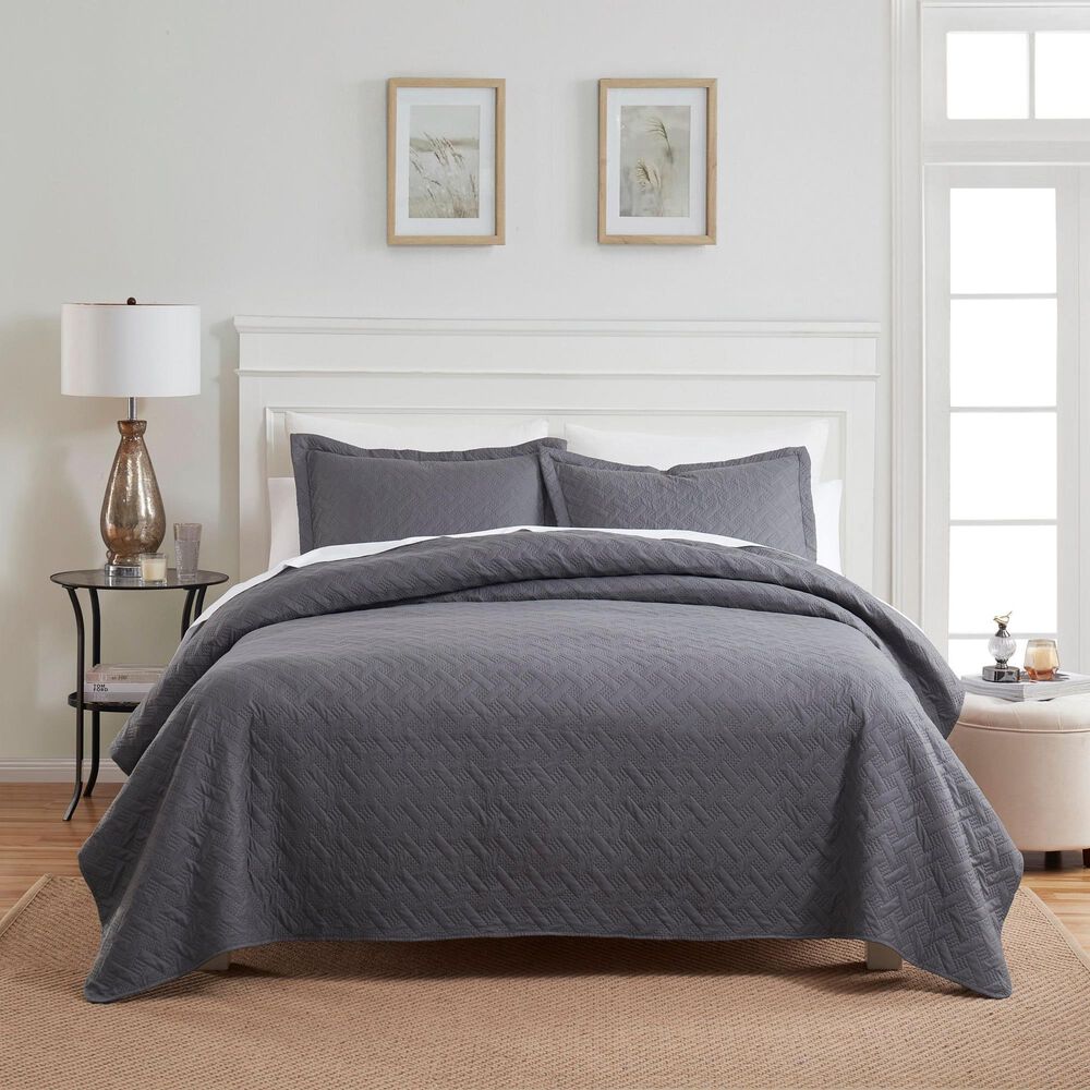 Trade Linker 3-Piece King Basket Pinsonic Quilt Set in Charcoal, , large
