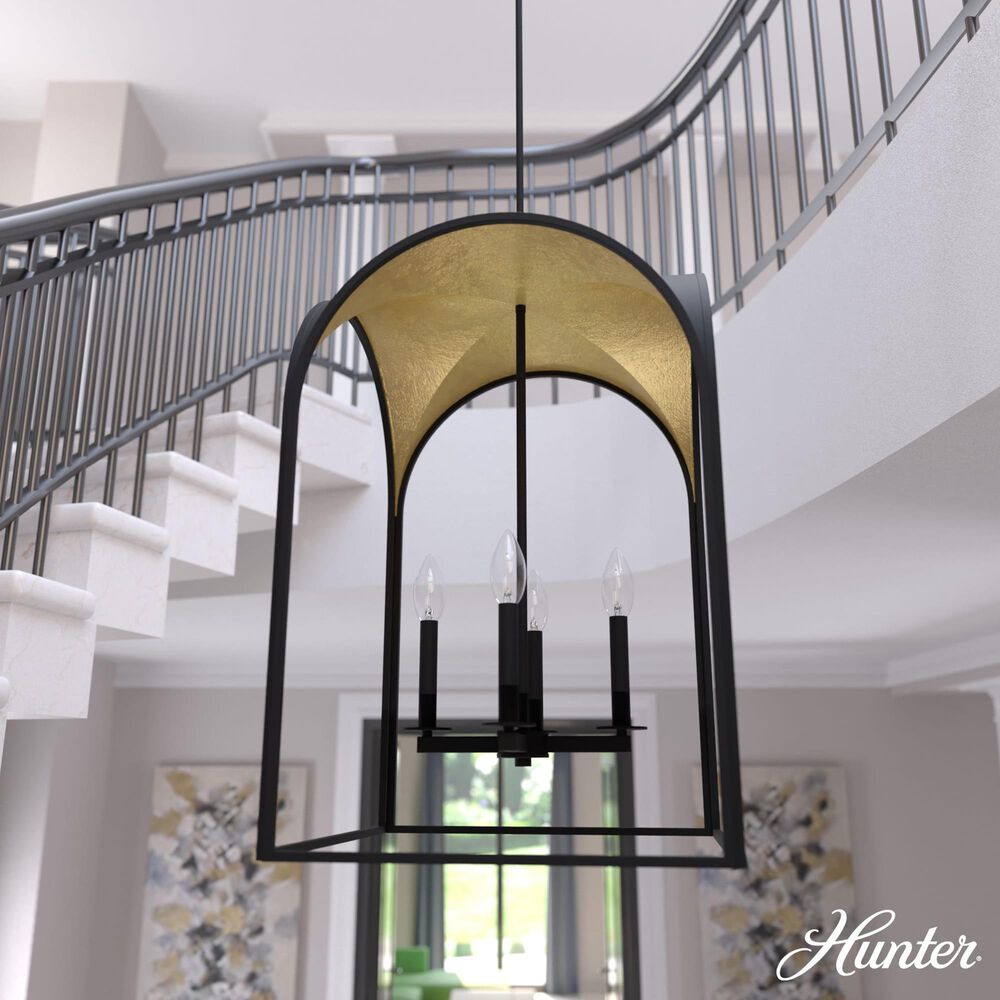 Hunter Dukestown 18&quot; 4-Light Pendant in Natural Iron and Gold Leaf, , large