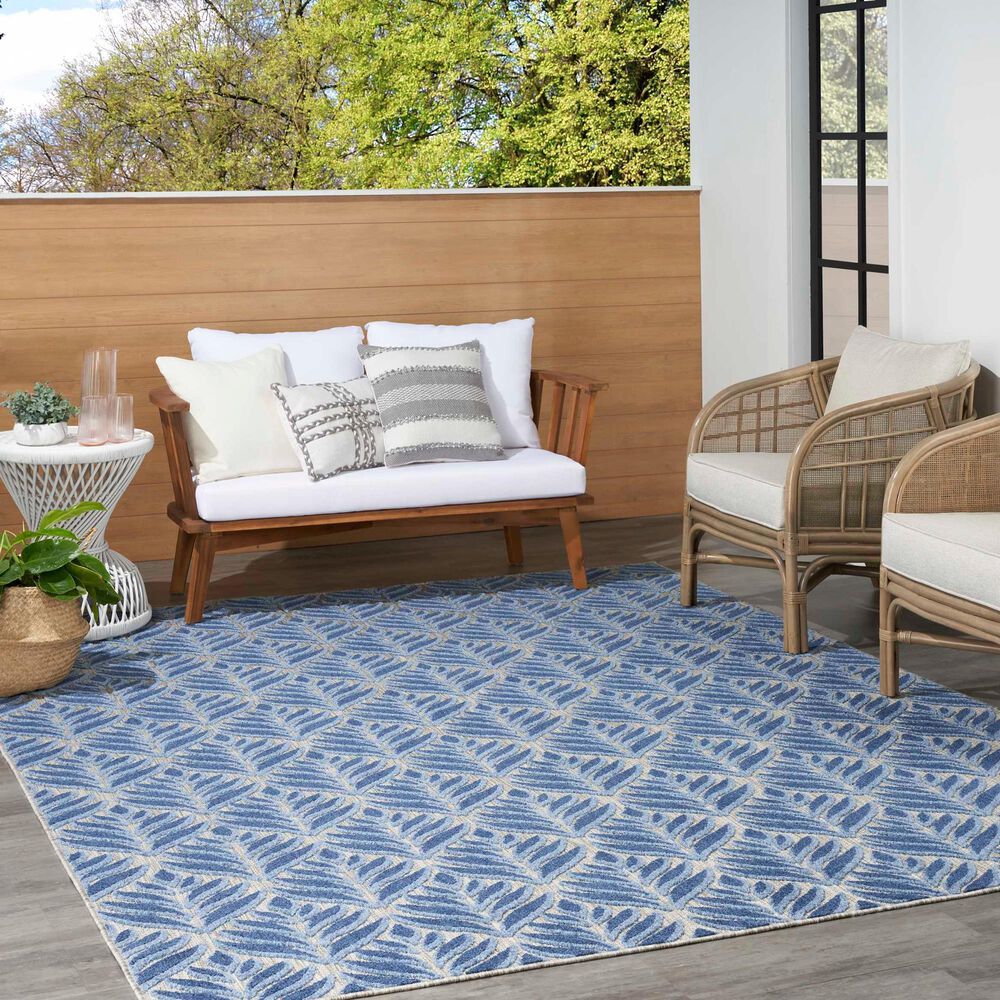 Nourison Aloha Floral 7&#39;10&quot; x 10&#39;6&quot; Blue Indoor/Outdoor Area Rug, , large