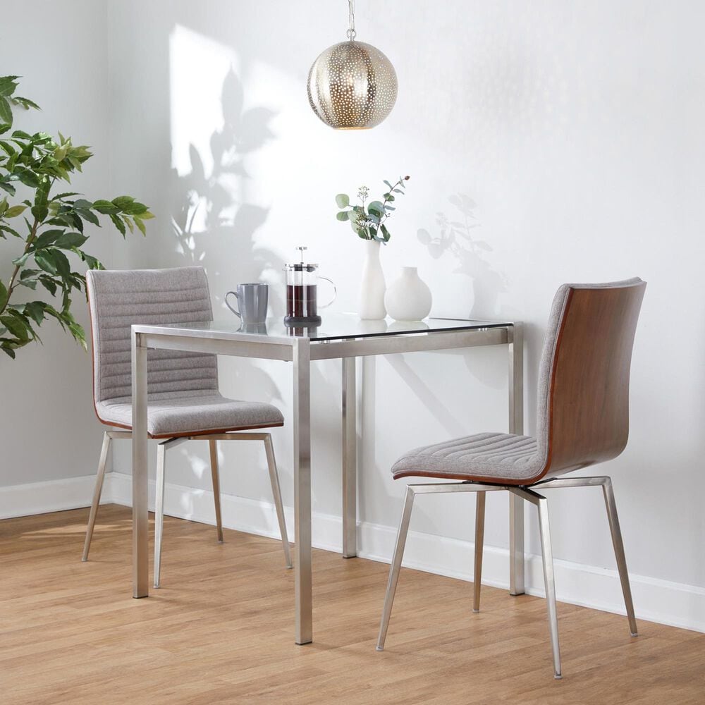 Lumisource Mason Contemporary Dining/accent Chair with Swivel in Stainless Steel, Walnut Wood, and Grey Fabric - Set of 2, , large