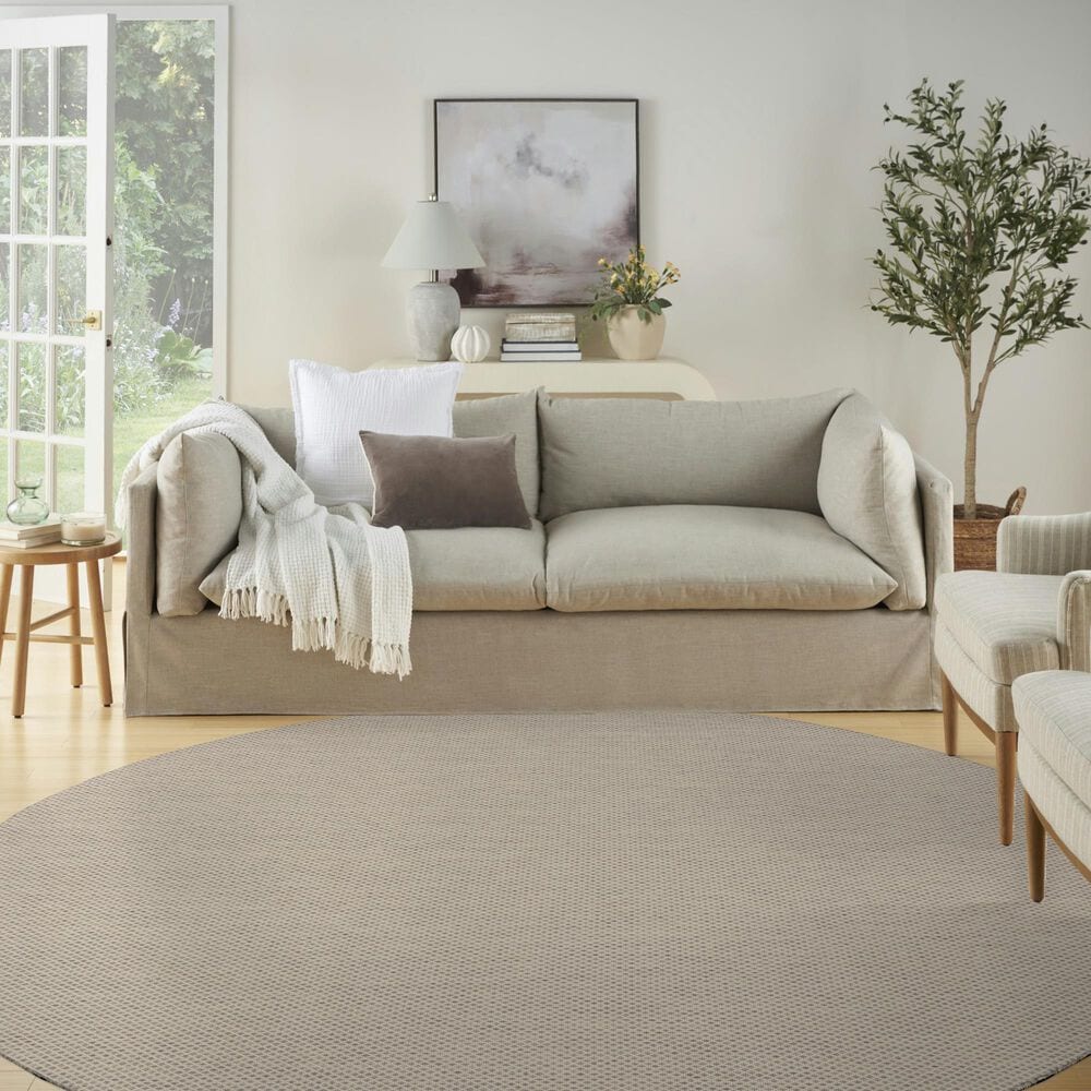 Nourison Courtyard Ivory and Silver 8&#39; Round Indoor/Outdoor Area Rug, , large