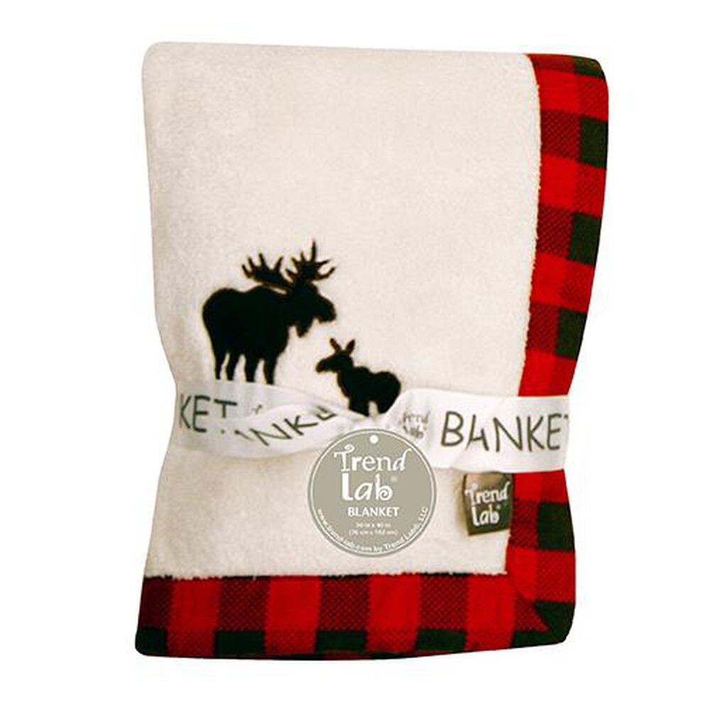 Trend Lab LLC Northwoods Moose Framed Coral Fleece Baby Blanket, , large