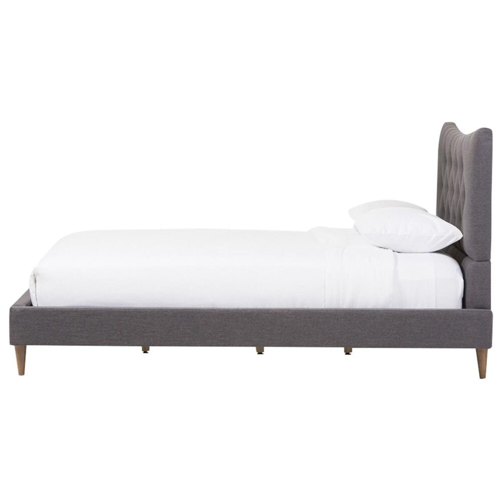 Baxton Studio Hannah Queen Platform Bed with Walnut Frame in Dark Grey, , large