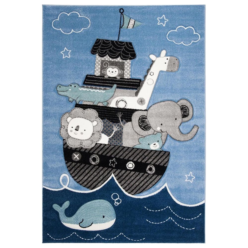 Safavieh Carousel Animals 9" x 12" Blue and Grey Kids Rug, , large