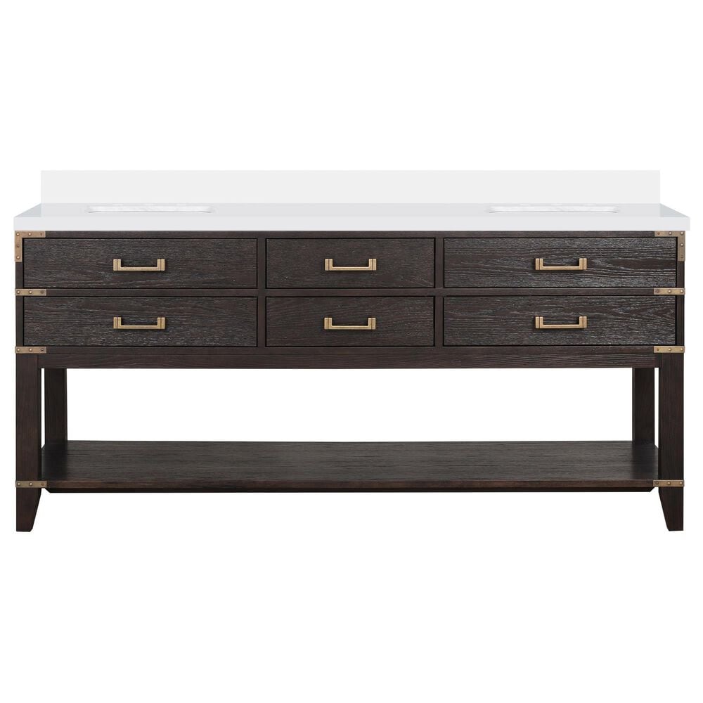 Lexora Home Norwalk 72&quot; Double Bathroom Vanity in Brown Oak with White Quartz Top and Rectangular Sinks, , large
