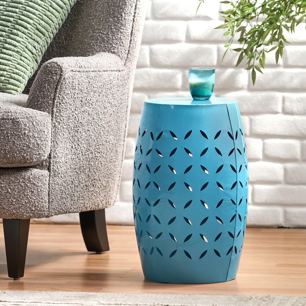 Hearth and Haven Lilac Outdoor Metal Side Table with Cylindrical Design in Blue, , large