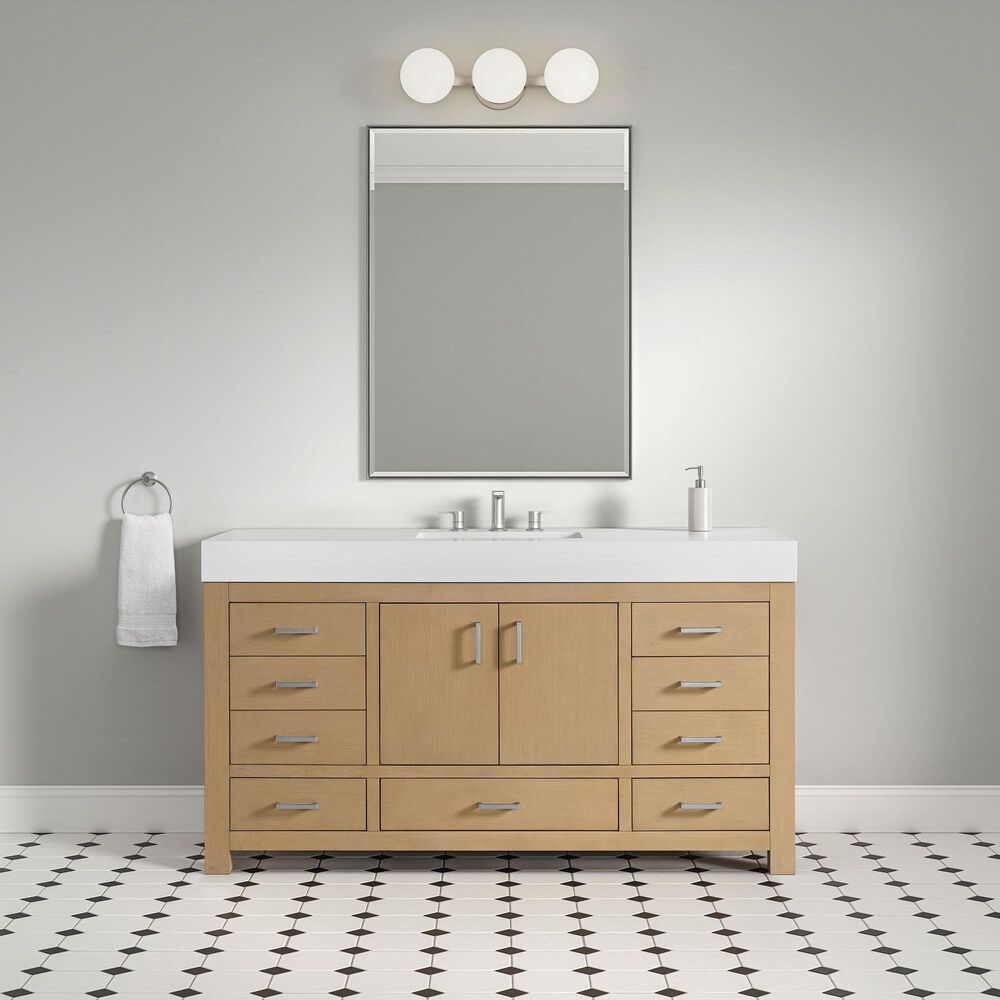 37B Alanya 60" Single Bathroom Vanity in Warm Oak with White Composite Stone Top, , large