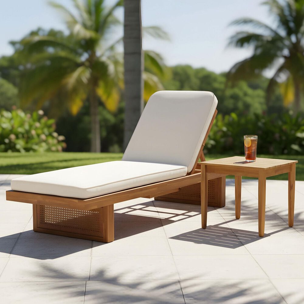 Hearth and Haven 2-piece Outdoor Chaise Lounge Set with Slat Side Table in Cream, , large