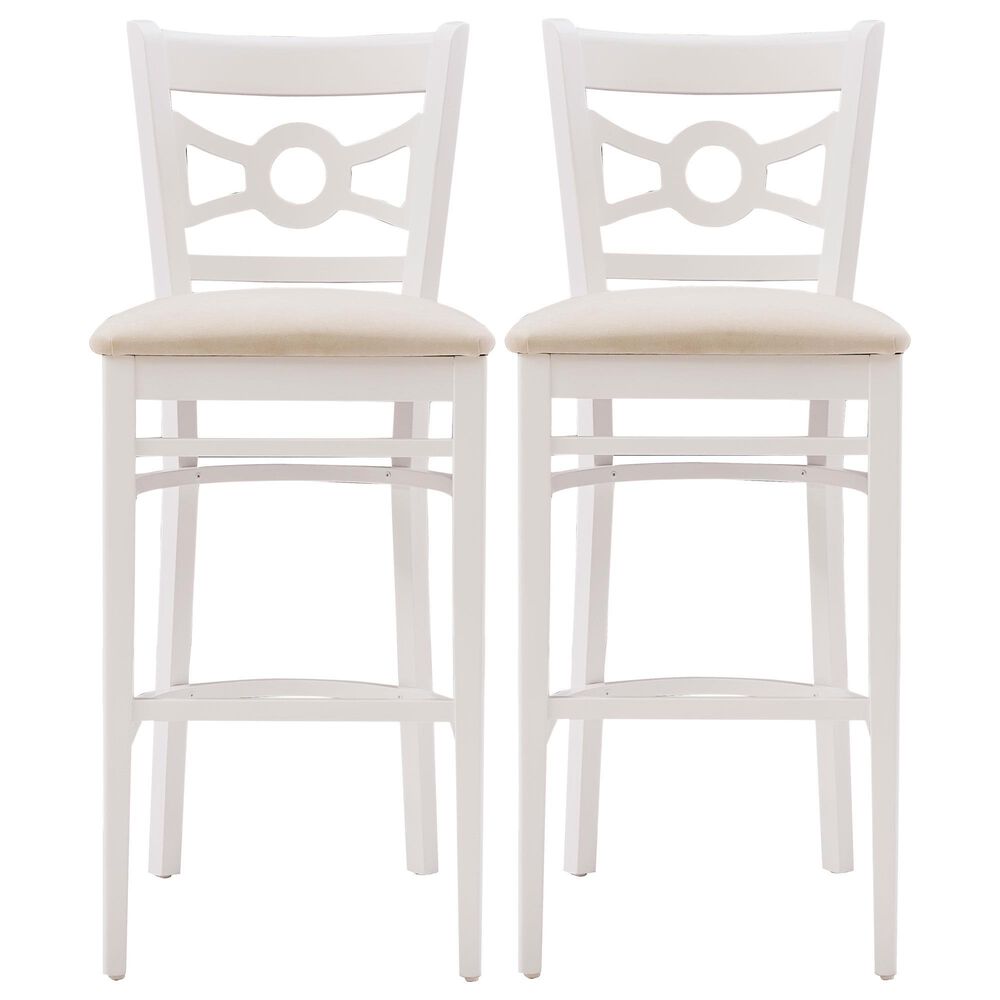 Linon Home Decor Teresa Bar Stool with Gray Cushion in White (Set of 2), , large