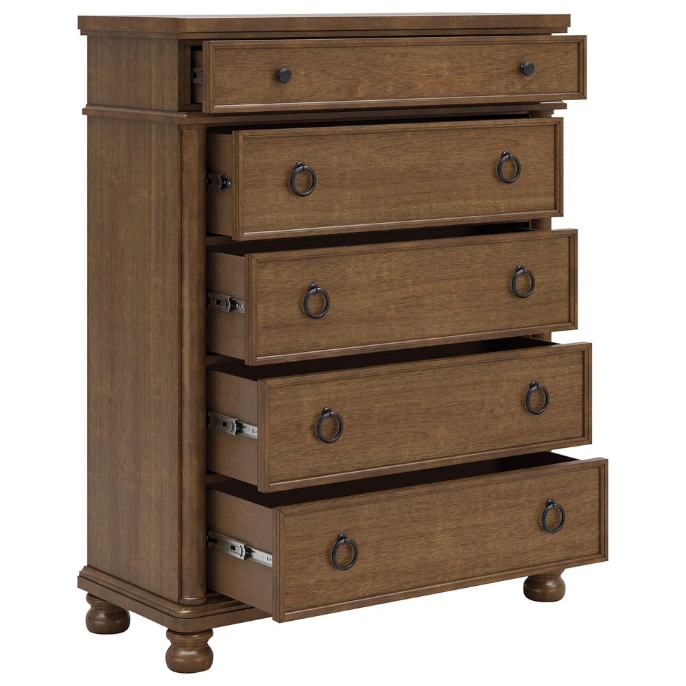 Ashley Rowlenstown King Panel Bed with Dresser, Chest, and Two Nightstands in Brown, , large