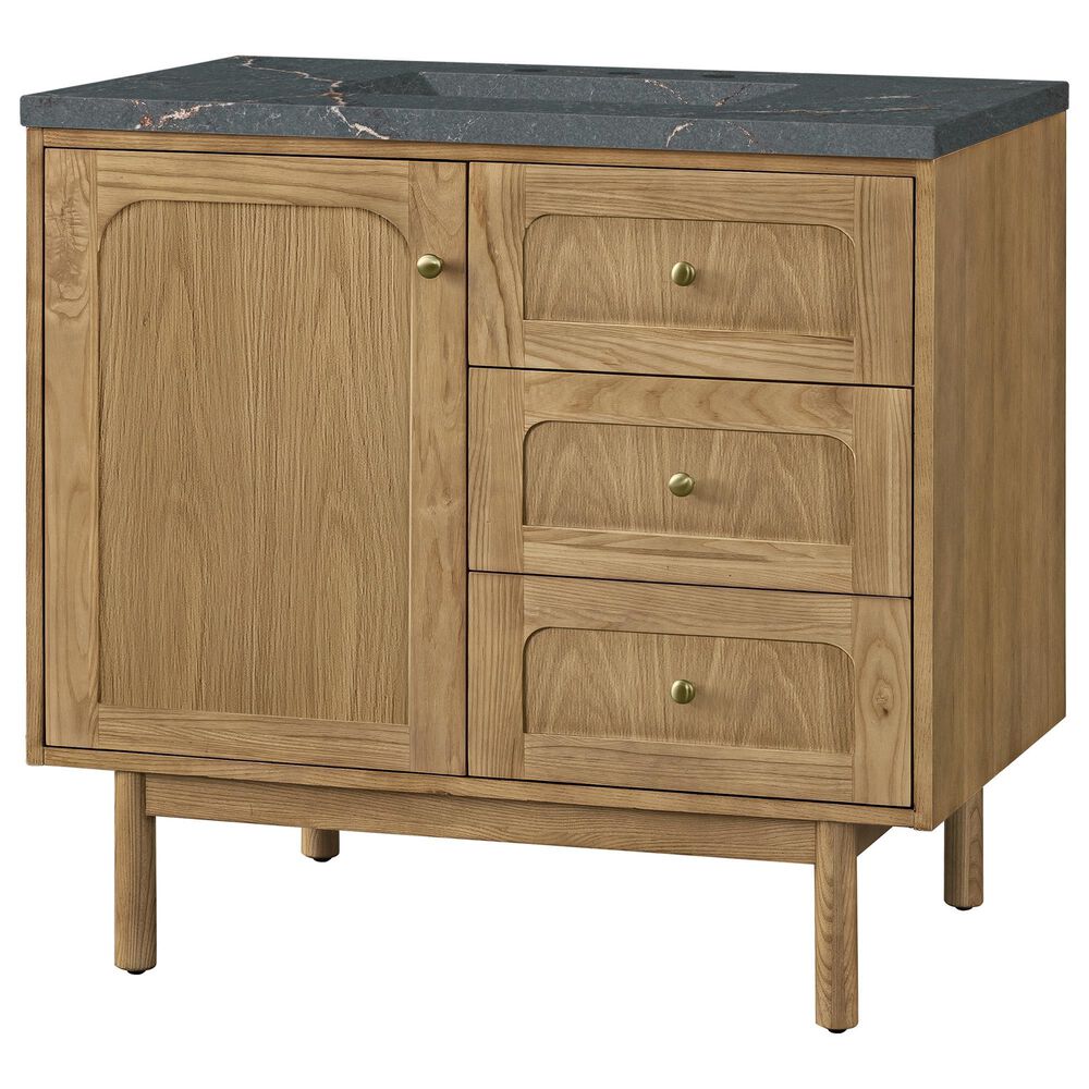 James Martin Vanities Laurent 36" Single Bathroom Vanity in Light Natural Oak with 3 cm Parisien Bleu Quartz Top and Rectangular Sink, , large