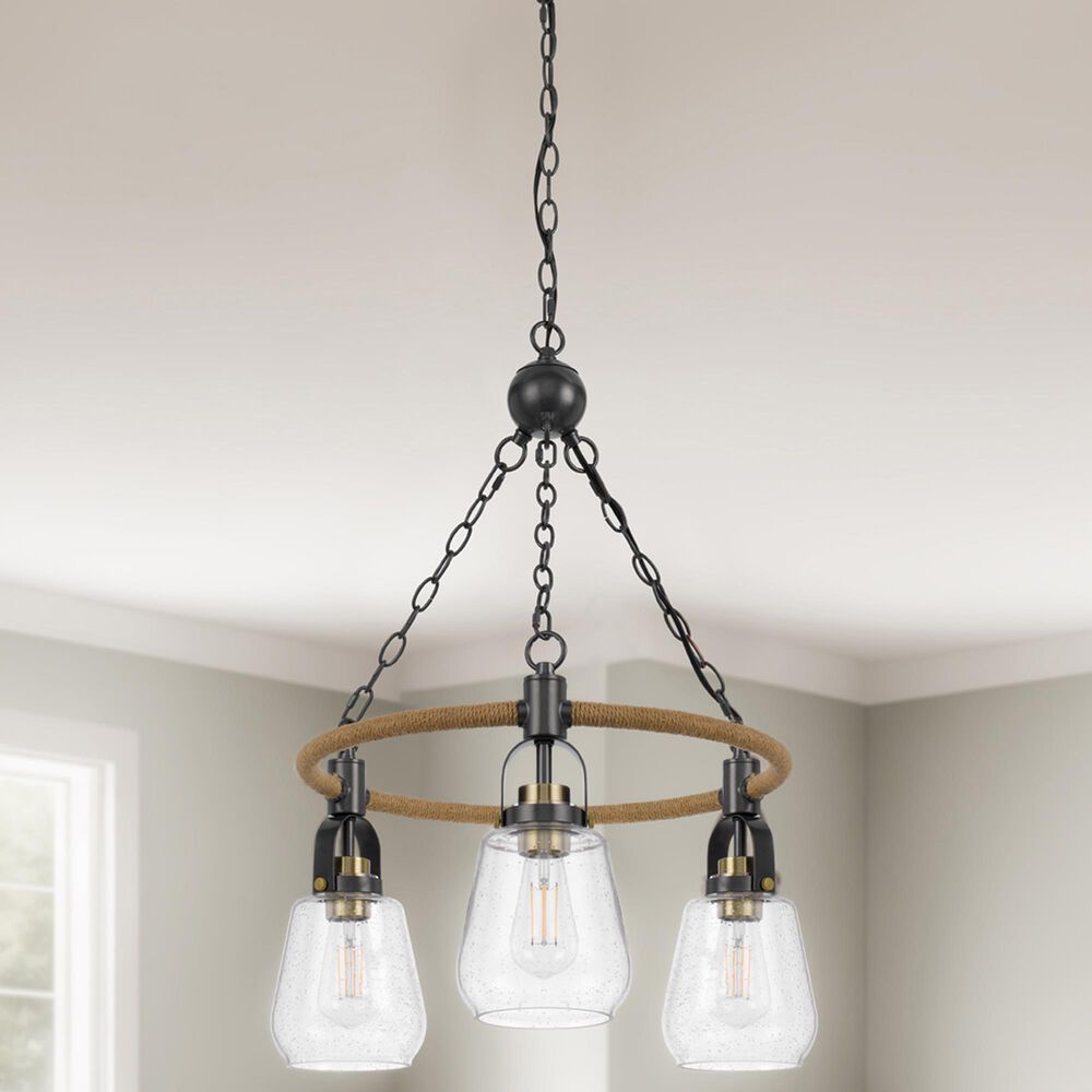 Cal Lighting Kavala 3-Light Chandelier in Burlap and Antique Brass, , large